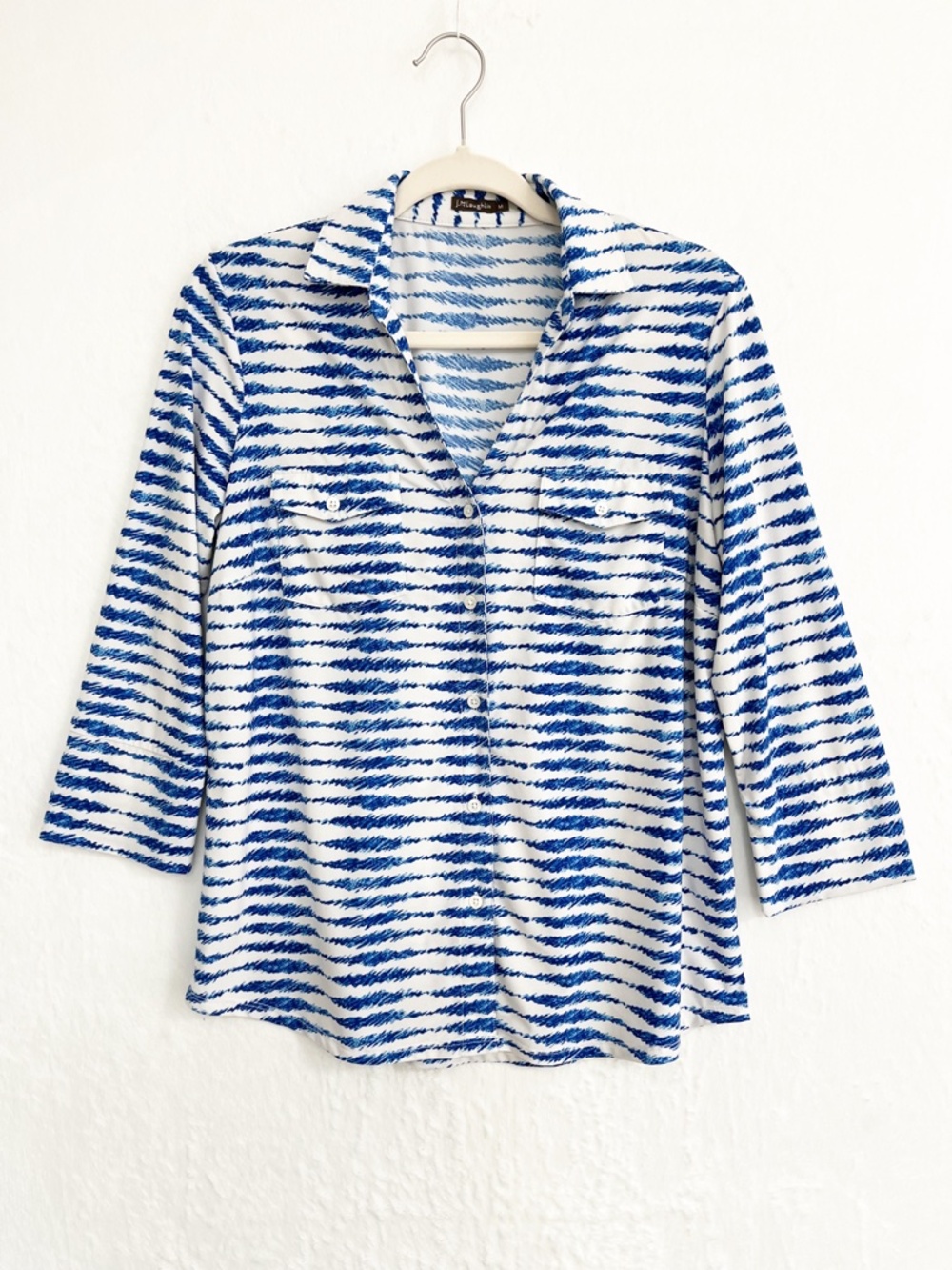 J. McLaughlin Brynn Lyford Jersey Knit 3/4 Sleeve Button Down Sz M